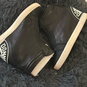 Used black DKNY slip on wedge sneakers